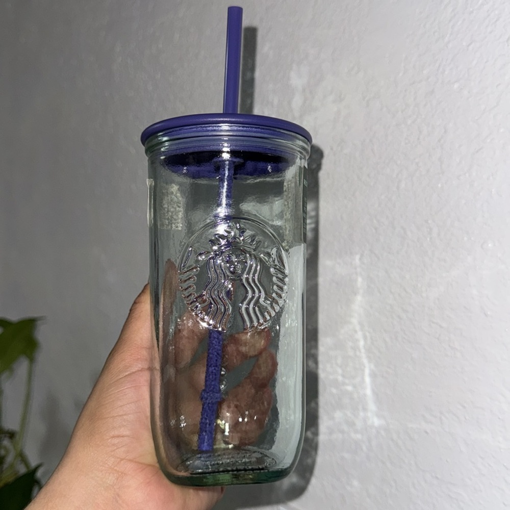 Starbucks recycled glass tumbler with purple Lid - Picture 3 of 4